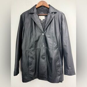 Worthington size Large Women’s Black Leather Button Up Coat Blazer Jacket